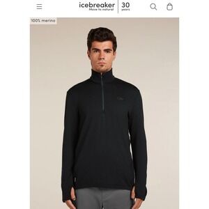 Men's black New Zealand Merino wool 200 Original Long Sleeve Half Zip Top